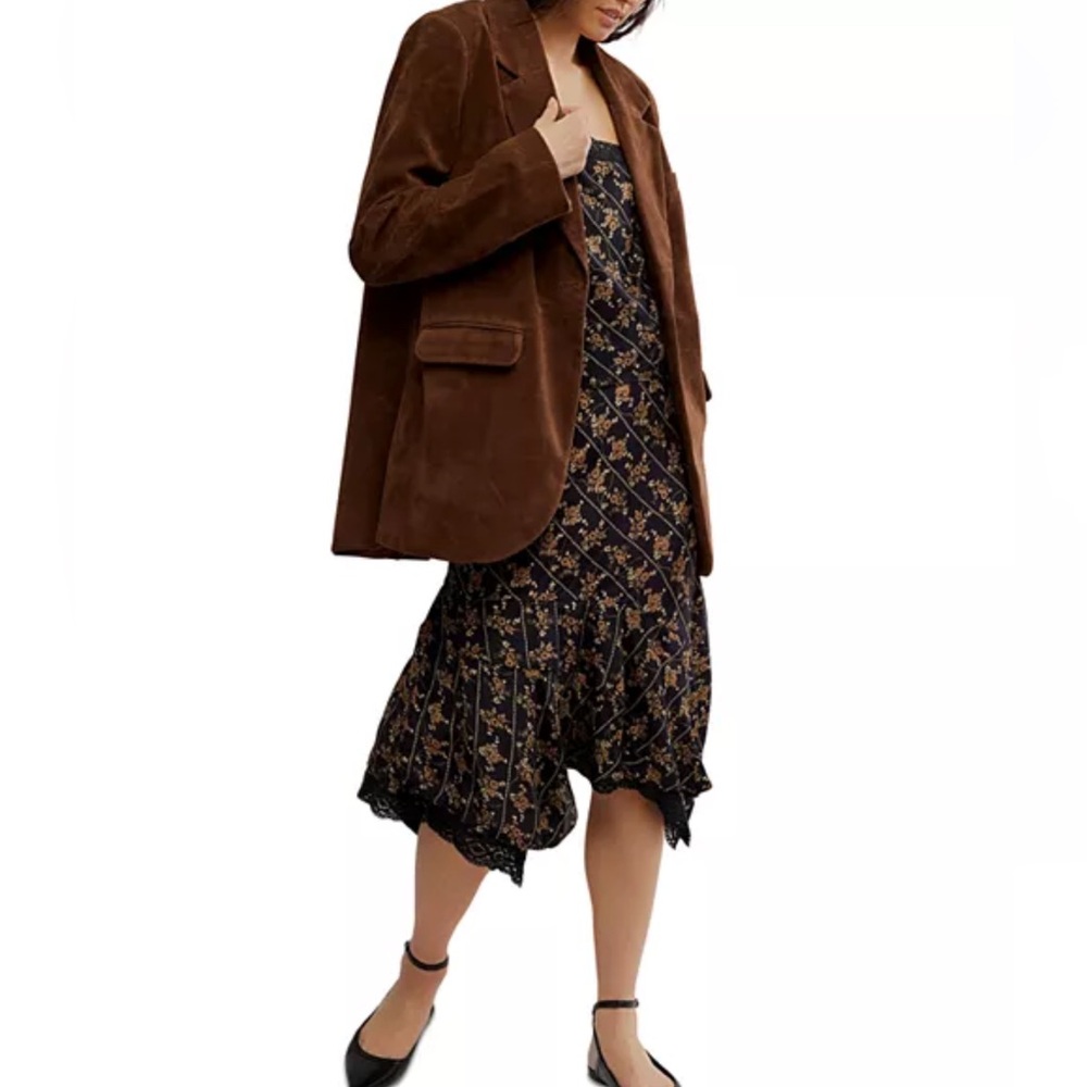 Free People We The Free Paper Cut Faux Suede Blazer Sz L Oversized Boxy - Picture 14 of 15